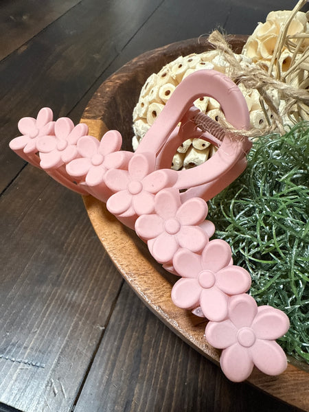 Pink Criss Cross Floral Claw Clip