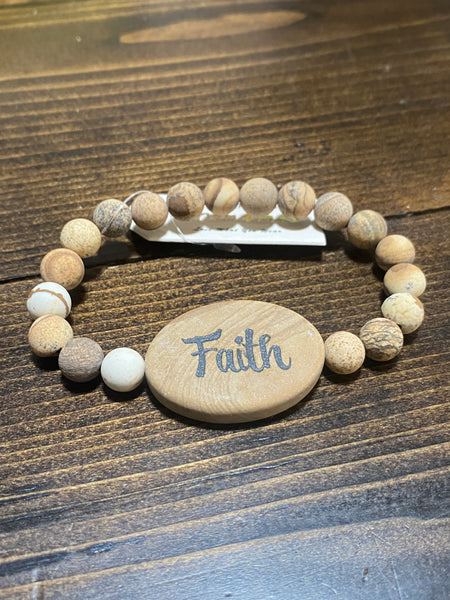Natural Stone "Faith" Beaded Bracelet