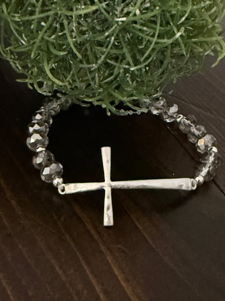 Stretch Bracelet with Silver Metal Cross