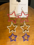 Red White and Blue Rhinestone Stars  Earrings
