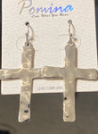 Shiny Silver Hammered Cross Earrings