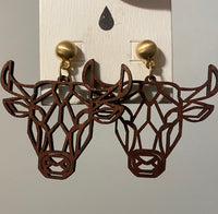 Bull Cut Out Wooden Earrings