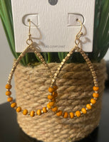 Wood Bead Drop Hoop Earrings