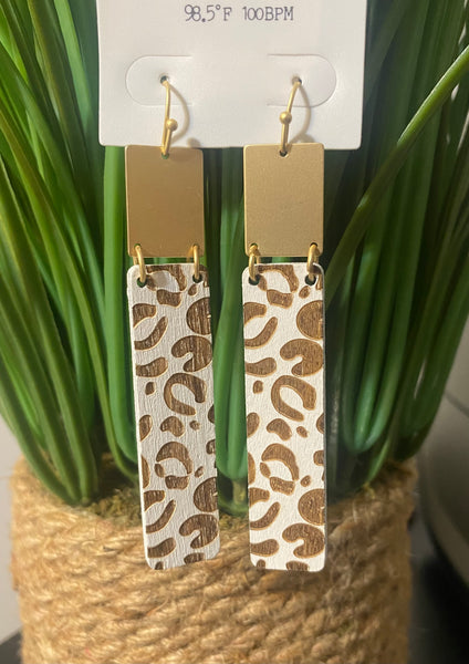 Wooden Leopard Print Drop Earrings