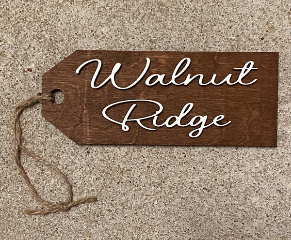 Wooden Hanger Featuring Cursive Walnut Ridge