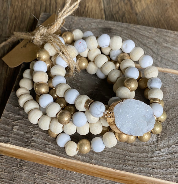 Wooden Beaded Bracelets With Druzy Accent