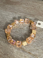 Square Beaded Stretch Bracelet With Gold Accents