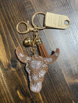 Rhinestone Bull Head Keychain