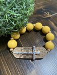 Wooden Beaded Bracelet With Cross Accent