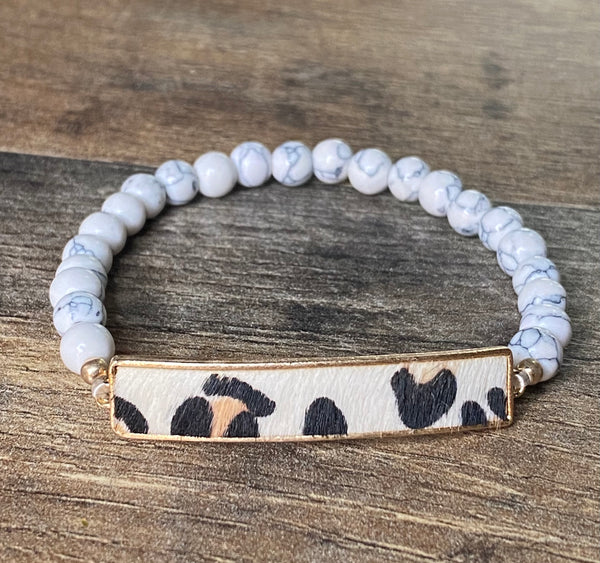 Beaded Natural Stone and Leopard Bracelet