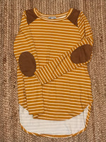 Mustard Striped Long Sleeve Shirt With Suede Patches