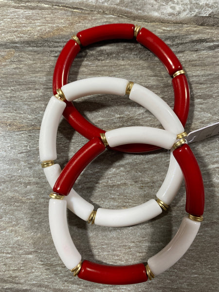 Set of Three Red & White Tube Braclets