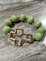 Wooden Beaded Bracelet With Cross Accent